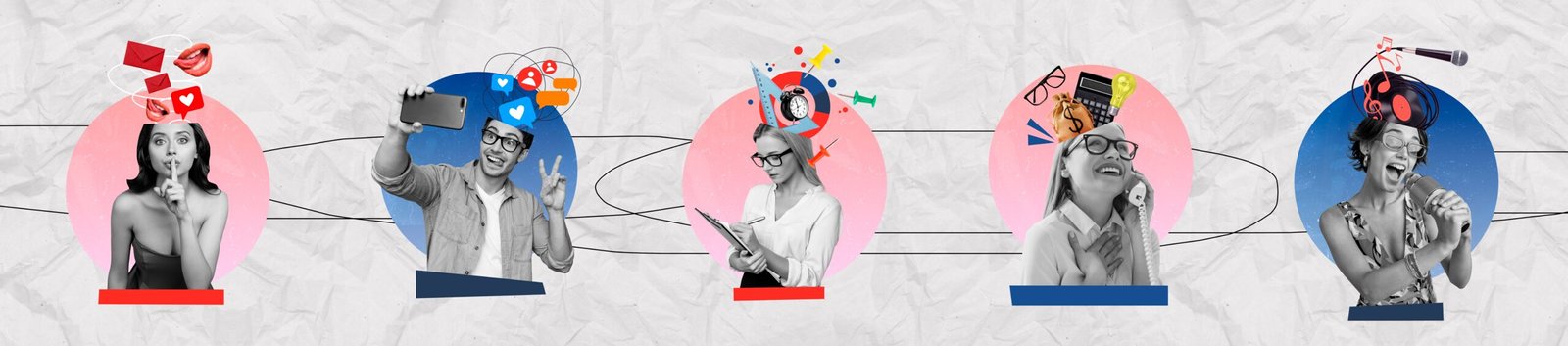 Composite,Panoramic,Collage,Of,Different,People,Hobby,Priorities,Work,Performance